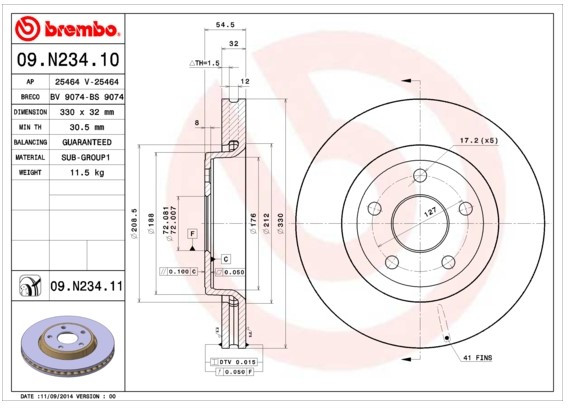 Frambroms skiva 330MM Brembo