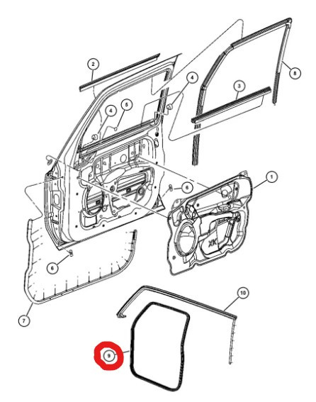 Front Door Rubber Seal, Left/Right, Commander